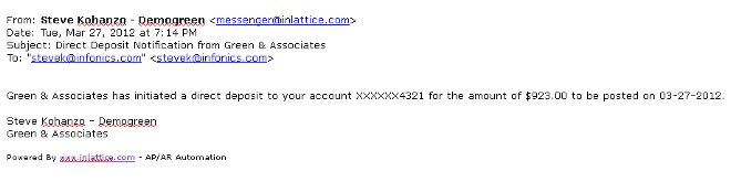  Direct Deposit Email Notification Screen
	 