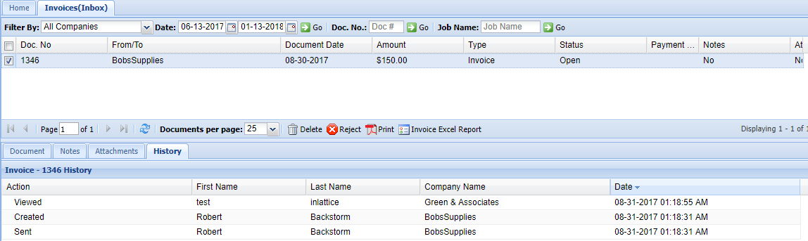 Document History Screen