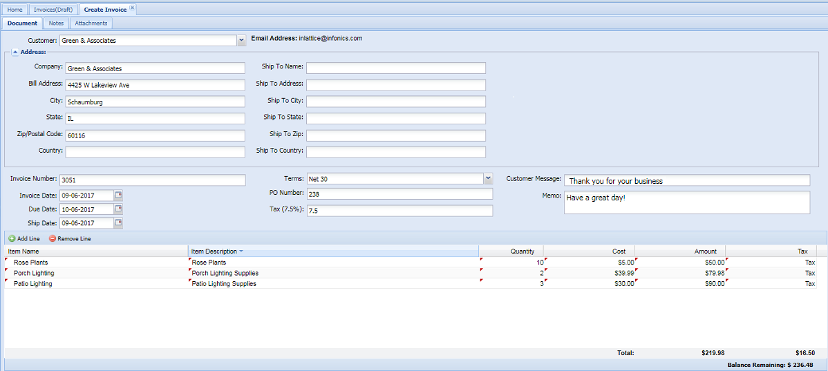 Create Invoice Screen