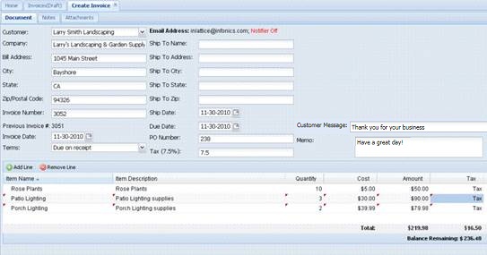 Create Invoice Screen